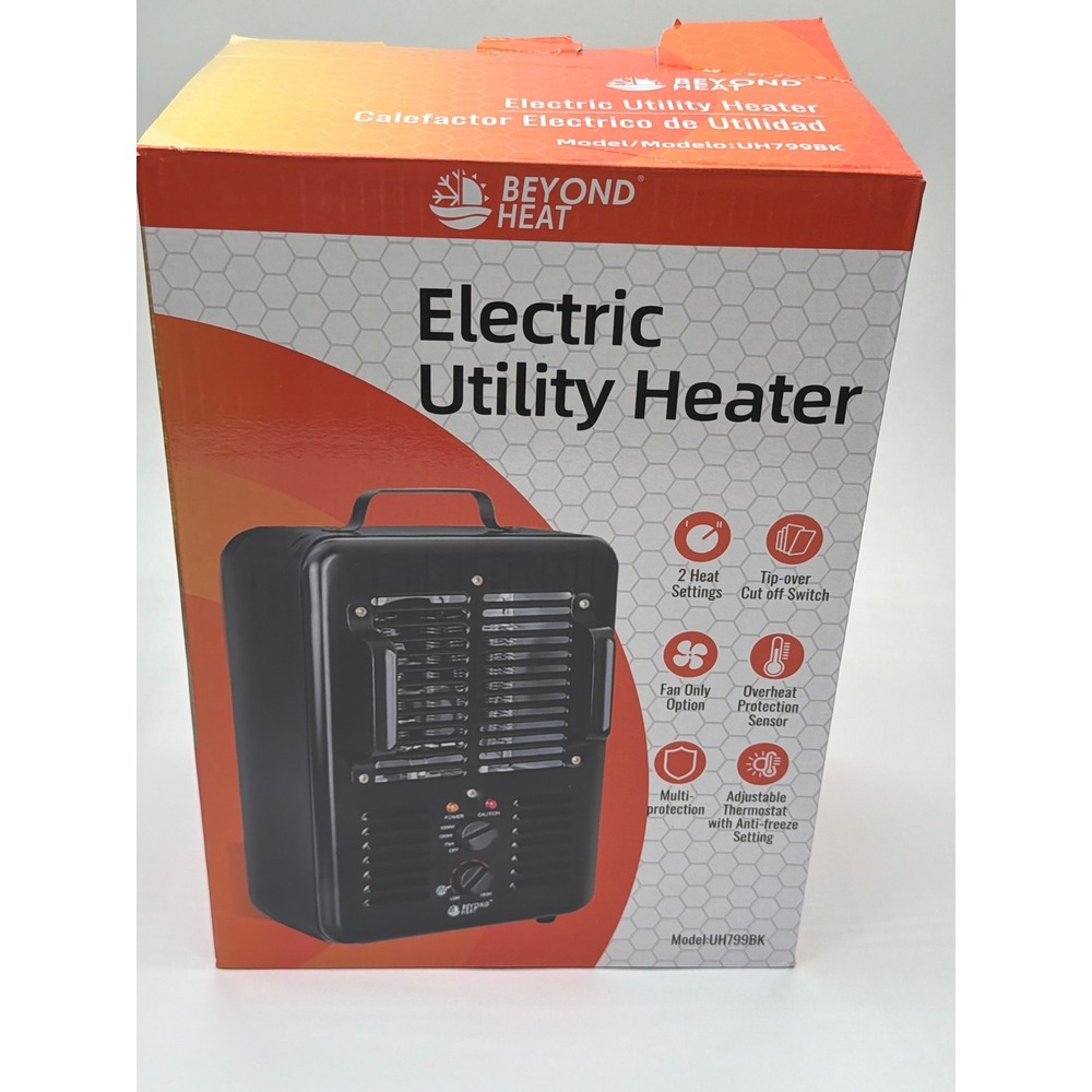 Beyond Heat Electric Utility Heater 1500W Black Metal Portable UH799BK